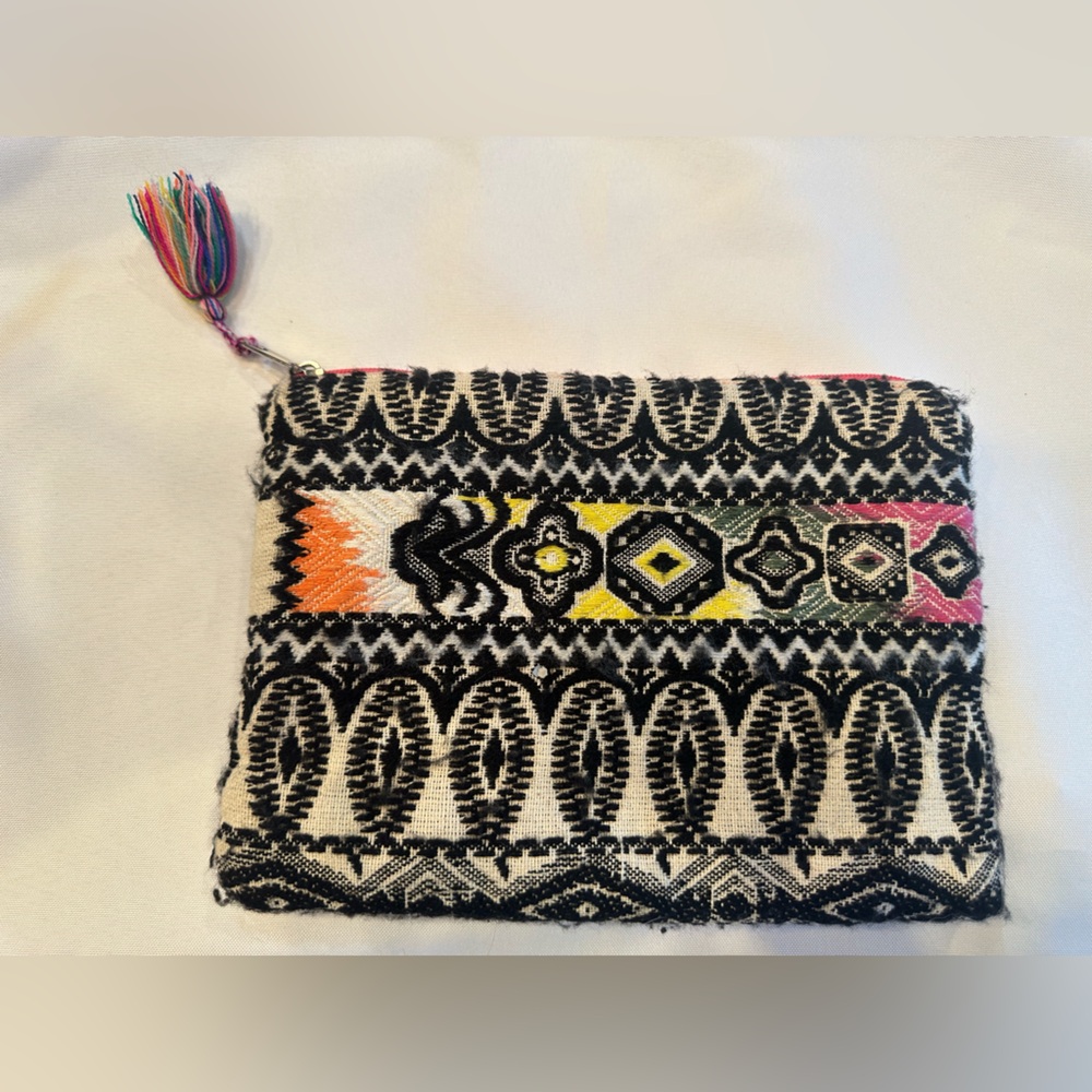 America & Beyond Large Multicolor Patterned Cosmetics Bag with Tassel